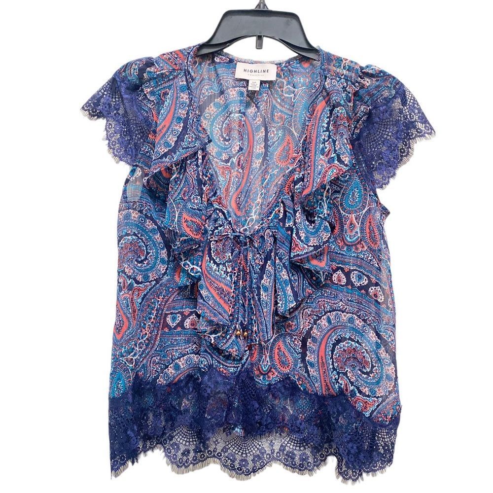 Highline Collective Women's Small Petite Paisley See Through Top Blouse Fairy